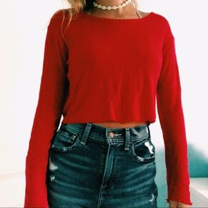 Red Long Sleeve Crop Top